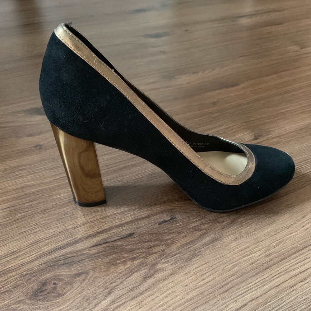 Cole Haan Edie High Party Block Heel Black & Gold
